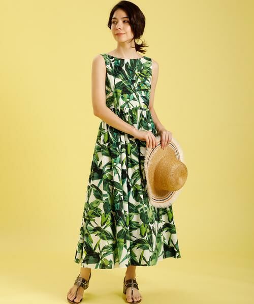 セール 大きいサイズ リーフ柄ワンピース Viscotecs ロング マキシ丈ワンピース Ined L イネド エルサイズ ファッション通販 タカシマヤファッションスクエア