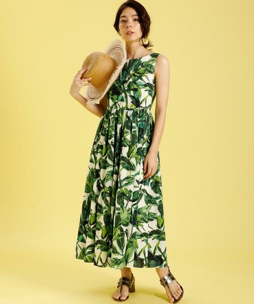 セール 大きいサイズ リーフ柄ワンピース Viscotecs ロング マキシ丈ワンピース Ined L イネド エルサイズ ファッション通販 タカシマヤファッションスクエア
