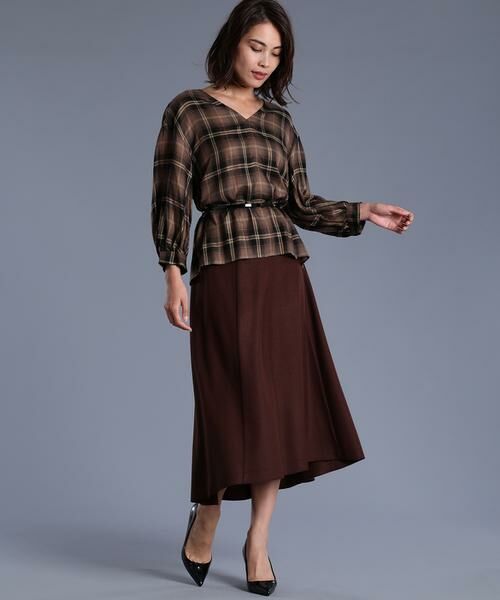 セール Vネックチェック柄ブラウス シャツ ブラウス Ined