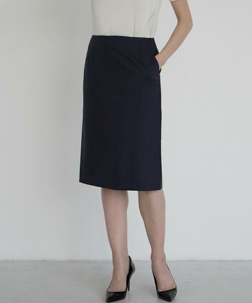 INED / イネド ミニ・ひざ丈スカート | 《大きいサイズ》シルクウールタイトスカート | 詳細1