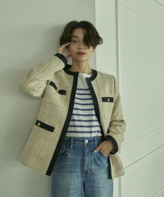 INED / イネド ノーカラージャケット | 《大きいサイズ》ノーカラーツイードジャケット