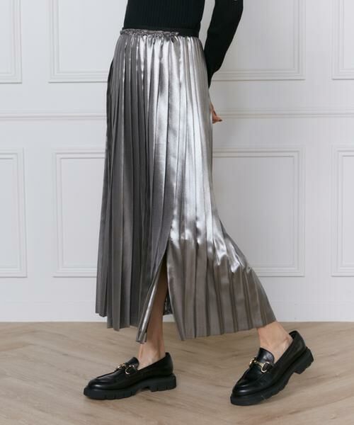 INED / イネド ミニ・ひざ丈スカート | メタリックプリーツスカート | 詳細13