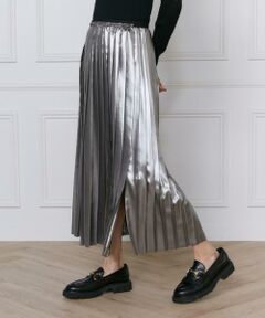 INED / イネド ミニ・ひざ丈スカート | 《大きいサイズ》メタリックプリーツスカート