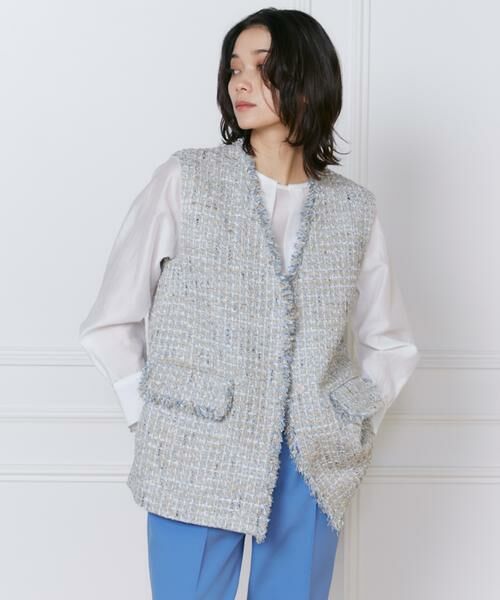 INED/イネド 《大きいサイズ》ツイードジレ《Lanificico Campore》 ブルー1 13 INED/イネド 《大きいサイズ》ツイードジレ《Lanificico Campore》 ブルー1 13