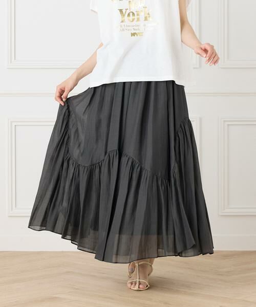 INED / イネド ミニ・ひざ丈スカート | 《大きいサイズ》アシンメトリー切り替えギャザースカート | 詳細1