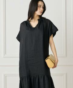 INED / イネド ミニ丈・ひざ丈ワンピース | 《大きいサイズ》リネンギャザーデザインワンピース