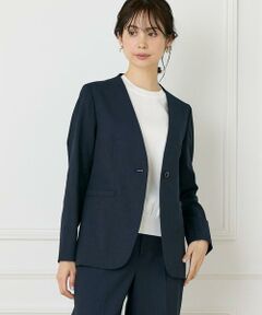 INED / イネド ノーカラージャケット | 《大きいサイズ》綿麻ノーカラージャケット