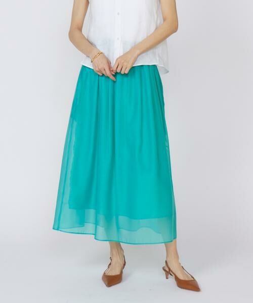 INED / イネド ミニ・ひざ丈スカート | シアースカート(ペールグリーン4)