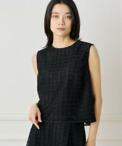 「INED」 半袖ブラウス 9号 ブラック レディース クロシェ風 レースシャツブラウス 五分袖 レディース(M ブラック