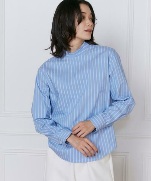 INED / イネド シャツ・ブラウス | 《大きいサイズ》プリーツカラーブラウス（ストライプ1）