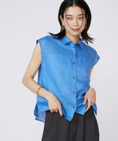 INED / イネド シャツ・ブラウス | 《大きいサイズ》リネンフレンチスリーブシャツブラウス