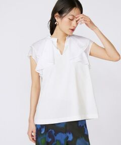 INED / イネド Tシャツ | ラッフルカラードッキングプルオーバー