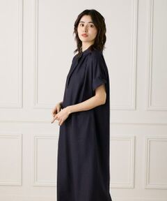 INED / イネド ミニ丈・ひざ丈ワンピース | 麻見えスタンドカラーワンピース