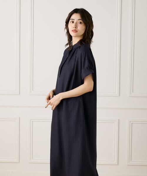 INED / イネド ミニ丈・ひざ丈ワンピース | 麻見えスタンドカラーワンピース | 詳細1