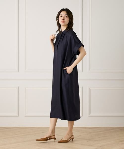 INED / イネド ミニ丈・ひざ丈ワンピース | 麻見えスタンドカラーワンピース | 詳細3