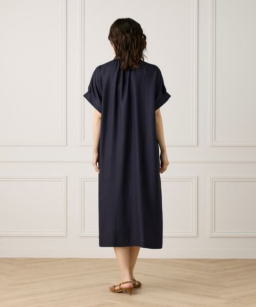 INED / イネド ミニ丈・ひざ丈ワンピース | 麻見えスタンドカラーワンピース | 詳細4