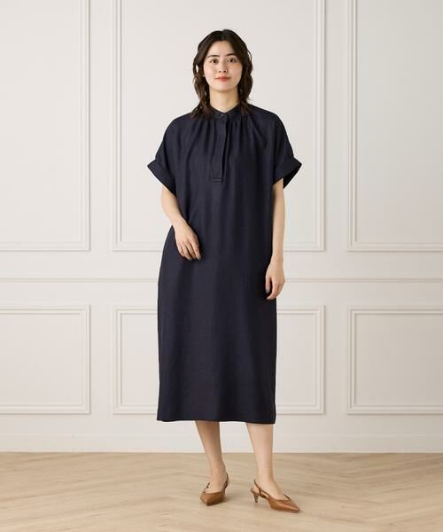 INED / イネド ミニ丈・ひざ丈ワンピース | 《大きいサイズ》麻見えスタンドカラーワンピース | 詳細2