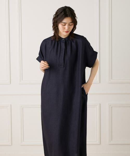 INED / イネド ミニ丈・ひざ丈ワンピース | 《大きいサイズ》麻見えスタンドカラーワンピース | 詳細5