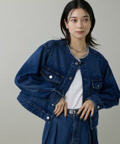 IENA ノーカラー デニムジャケット 金ボタン 38 日本製 2nd 新作流行のノーカラージャケットをデニムでお作りのイチオシ上着