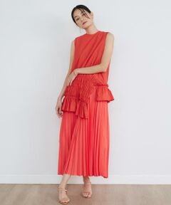 INED / イネド ミニ丈・ひざ丈ワンピース | 《大きいサイズ》アシメトリープリーツコンビワンピース《la veille by SUPERIOR CLOSET》