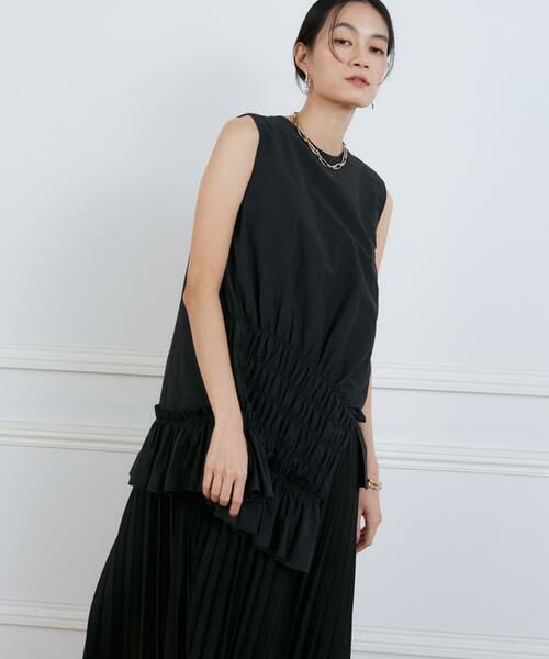 INED / イネド ミニ丈・ひざ丈ワンピース | 《大きいサイズ》アシメトリープリーツコンビワンピース《la veille by SUPERIOR CLOSET》 | 詳細8