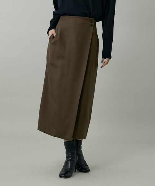 INED / イネド ミニ・ひざ丈スカート | ライトカルゼ ラップ風タイトスカート | 詳細1