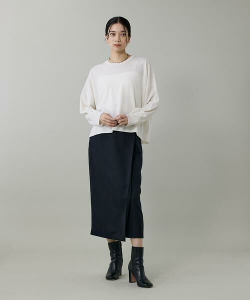 INED / イネド ミニ・ひざ丈スカート | 《大きいサイズ》ライトカルゼ ラップ風タイトスカート | 詳細11