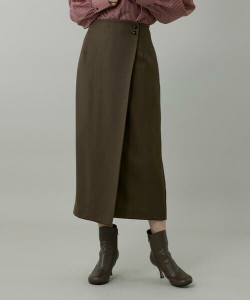 INED / イネド ミニ・ひざ丈スカート | 《大きいサイズ》ライトカルゼ ラップ風タイトスカート | 詳細14