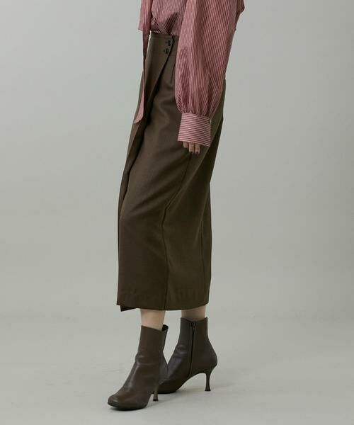INED / イネド ミニ・ひざ丈スカート | 《大きいサイズ》ライトカルゼ ラップ風タイトスカート | 詳細15