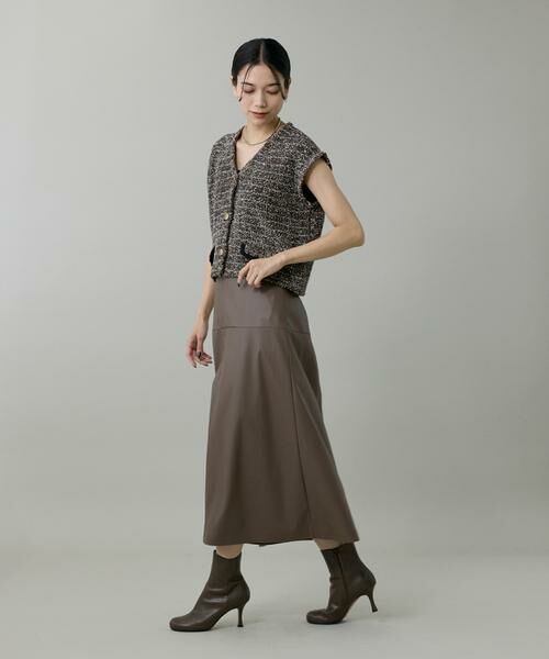INED / イネド ミニ・ひざ丈スカート | 《大きいサイズ》フェイクレザートラペーズスカート | 詳細4