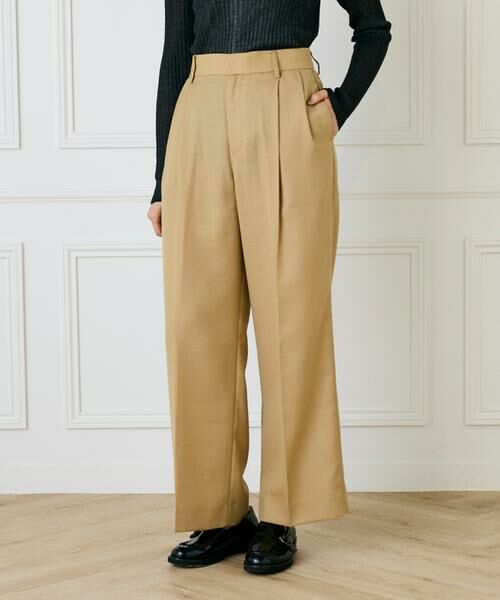 INED / イネド その他パンツ | 《大きいサイズ》ライトカルゼ ツータックワイドパンツ(ベージュ2)