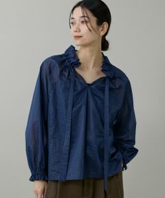 INED / イネド シャツ・ブラウス | シャドーボーダーフリルボウタイブラウス