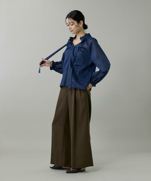 INED / イネド シャツ・ブラウス | シャドーボーダーフリルボウタイブラウス | 詳細3