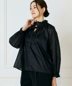 INED / イネド シャツ・ブラウス | 《大きいサイズ》シャドーボーダーフリルボウタイブラウス
