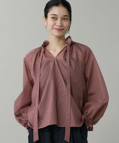 INED / イネド シャツ・ブラウス | 《大きいサイズ》シャドーボーダーフリルボウタイブラウス