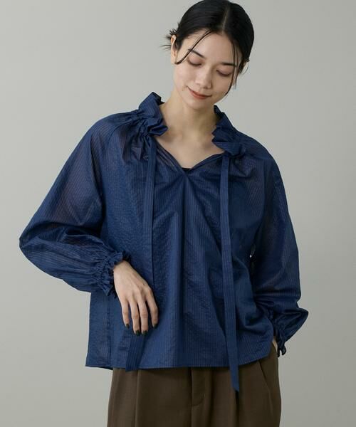 INED / イネド シャツ・ブラウス | 《大きいサイズ》シャドーボーダーフリルボウタイブラウス | 詳細12