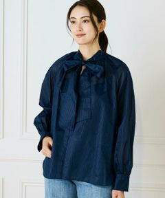 INED / イネド シャツ・ブラウス | 《大きいサイズ》シャドーボーダーボウタイブラウス