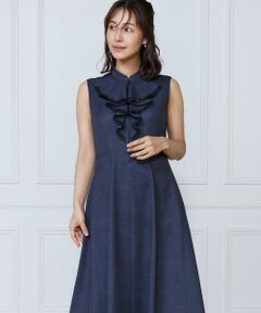 INED / イネド ミニ丈・ひざ丈ワンピース | デニムプリントラッフルワンピース