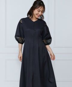 INED / イネド ミニ丈・ひざ丈ワンピース | デニムプリントレース使いワンピース