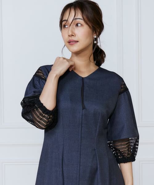 INED / イネド ミニ丈・ひざ丈ワンピース | デニムプリントレース使いワンピース | 詳細11