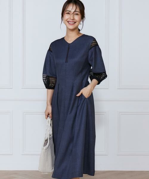 INED / イネド ミニ丈・ひざ丈ワンピース | デニムプリントレース使いワンピース | 詳細8