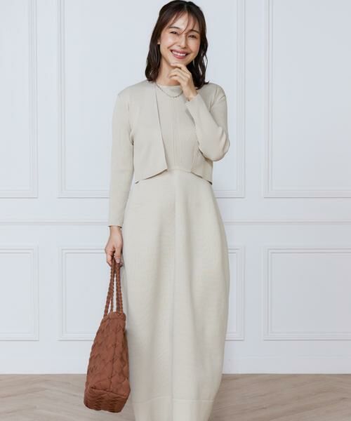 INED / イネド ミニ丈・ひざ丈ワンピース | リブ×天竺ベルシェイプニットワンピース | 詳細1