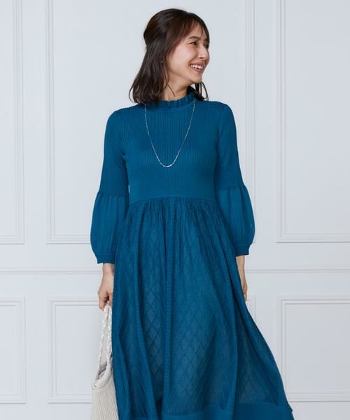INED / イネド ミニ丈・ひざ丈ワンピース | シアーアーガイル長袖ワンピース | 詳細1