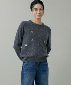 INED / イネド ニット・セーター | クルーネックビジュー風刺繍ニット