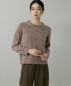 INED / イネド ニット・セーター | 《大きいサイズ》クルーネックビジュー風刺繍ニット