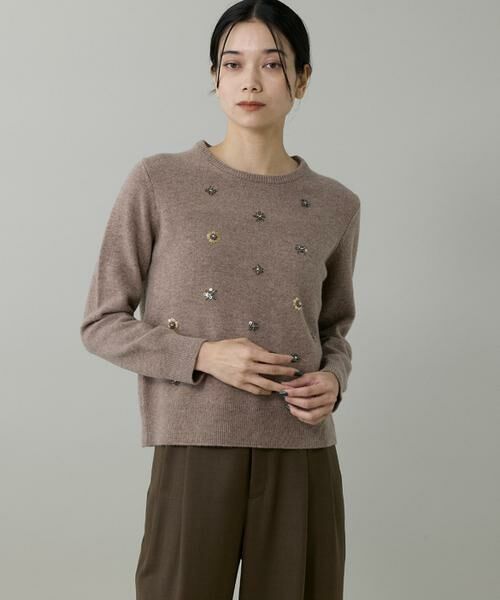 INED / イネド ニット・セーター | 《大きいサイズ》クルーネックビジュー風刺繍ニット | 詳細1