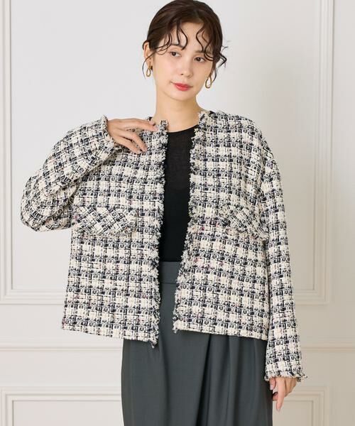 INED/イネド LINTONノーカラージャケット オフホワイト1 11 INED/イネド LINTONノーカラージャケット オフホワイト1 11