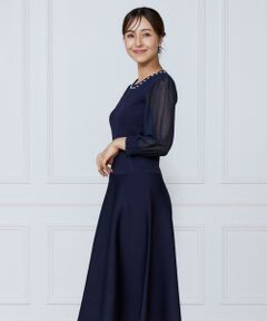 INED / イネド ミニ丈・ひざ丈ワンピース | ジャガードニット袖シフォンワンピース