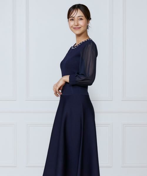 INED / イネド ミニ丈・ひざ丈ワンピース | ジャガードニット袖シフォンワンピース | 詳細1