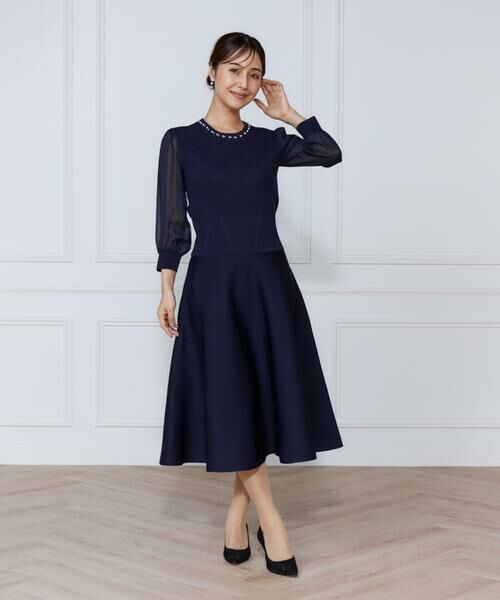 INED / イネド ミニ丈・ひざ丈ワンピース | ジャガードニット袖シフォンワンピース | 詳細2